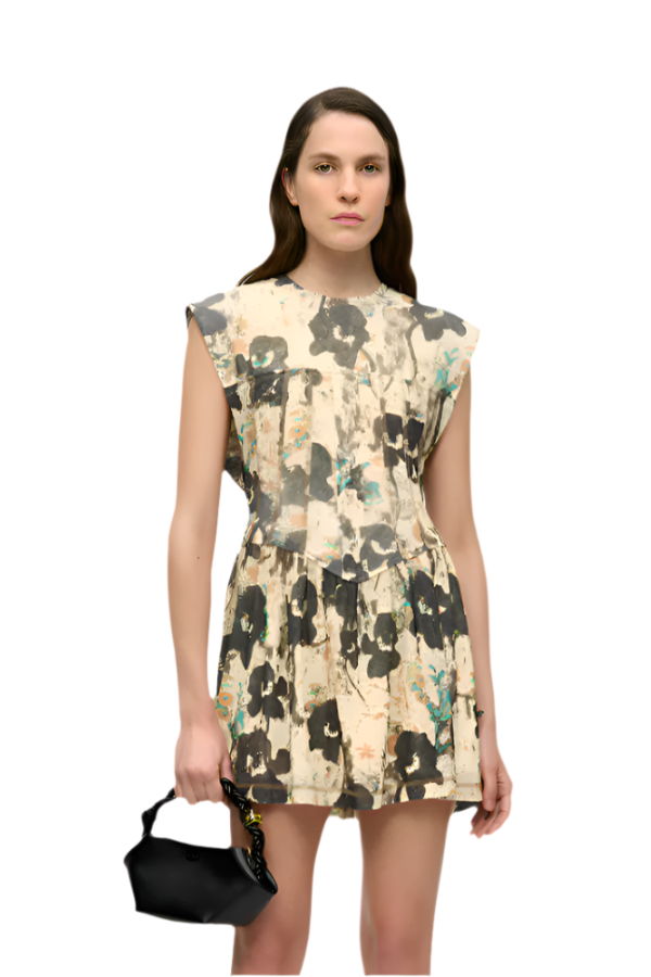 Ganni Printed Marl Mesh Corset Mini Dress