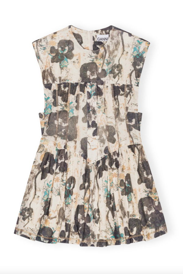 Ganni Printed Marl Mesh Corset Mini Dress