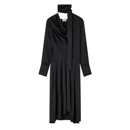 Ganni Ribbon Tulle Flounce Midi Dress - Black | Garmentory