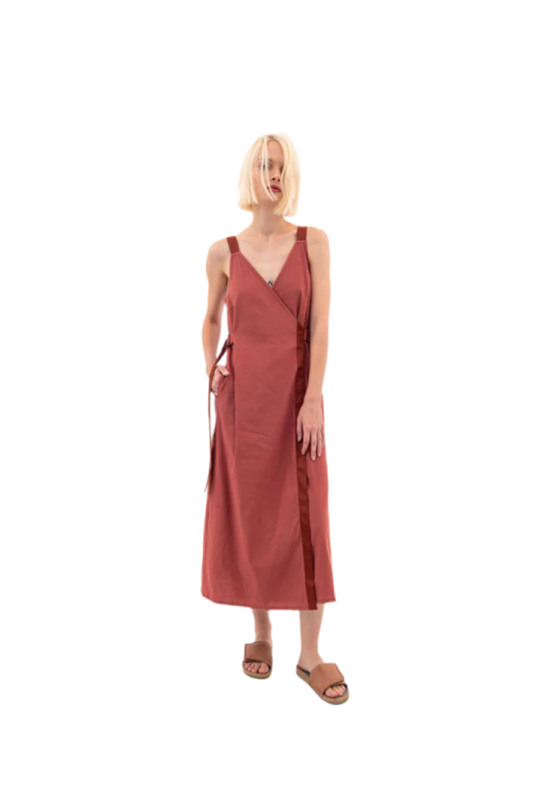 Elaine Kim Waltrina Stretch Linen Faux Wrap Dress - Terracotta