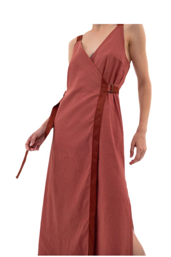 Elaine Kim Waltrina Stretch Linen Faux Wrap Dress - Terracotta