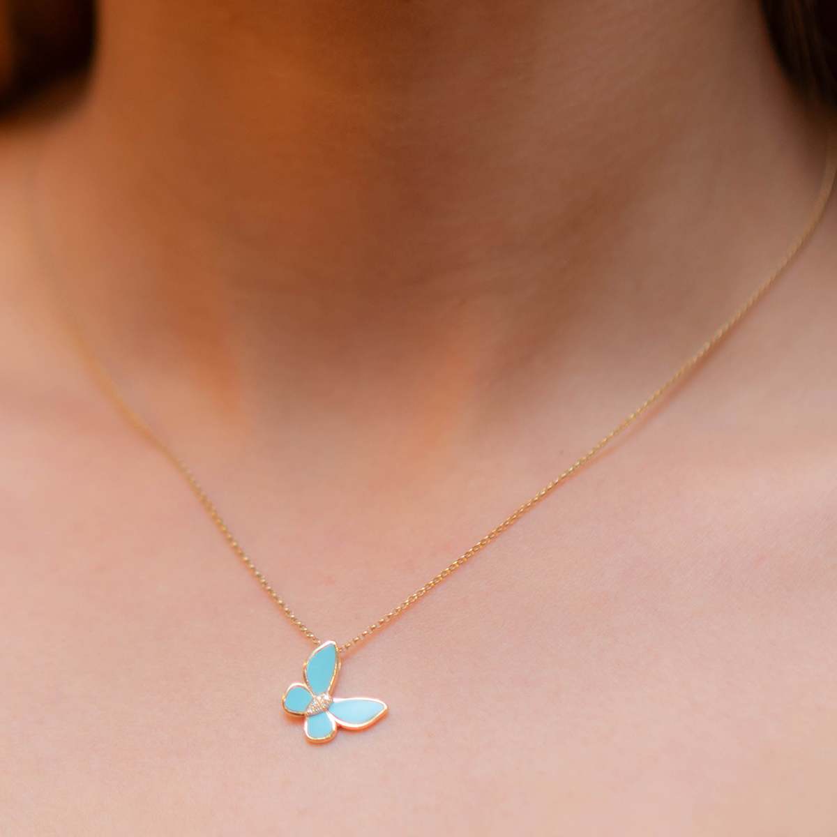 Zofia Day Turquoise and Diamond Butterfly Necklace - Image 1 of 1