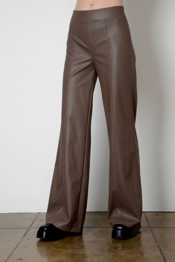 Elaine Kim Vegan Leather Wide Leg Pant - Tobacco
