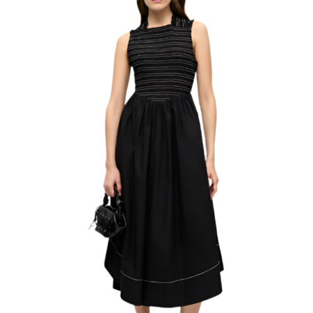 Ganni Ribbon Tulle Flounce Midi Dress - Black | Garmentory