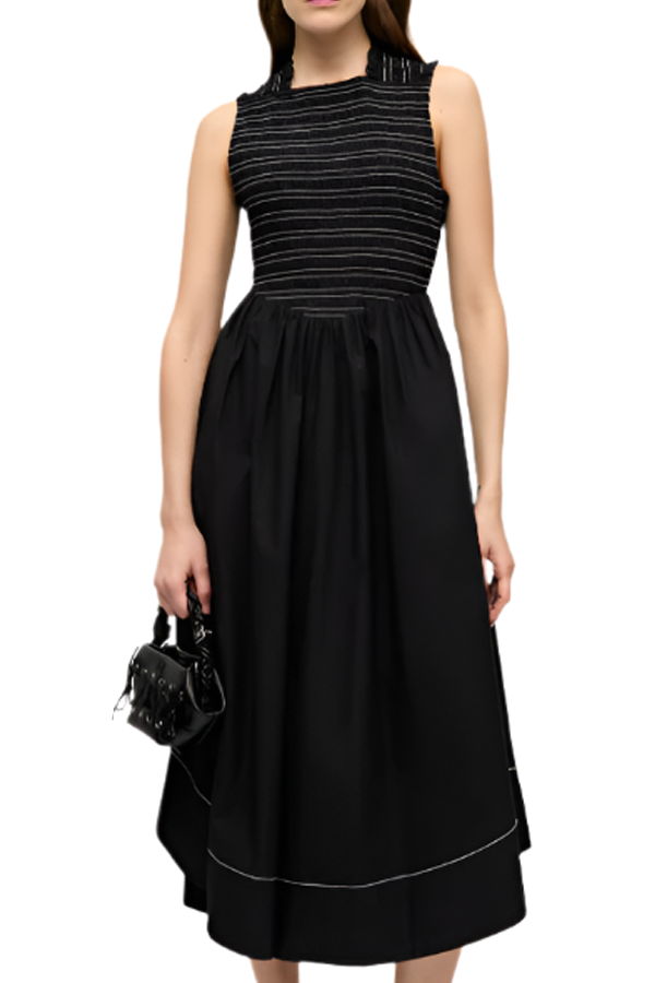 Ganni Washed Stretch Cotton Smock Midi Straps Dress