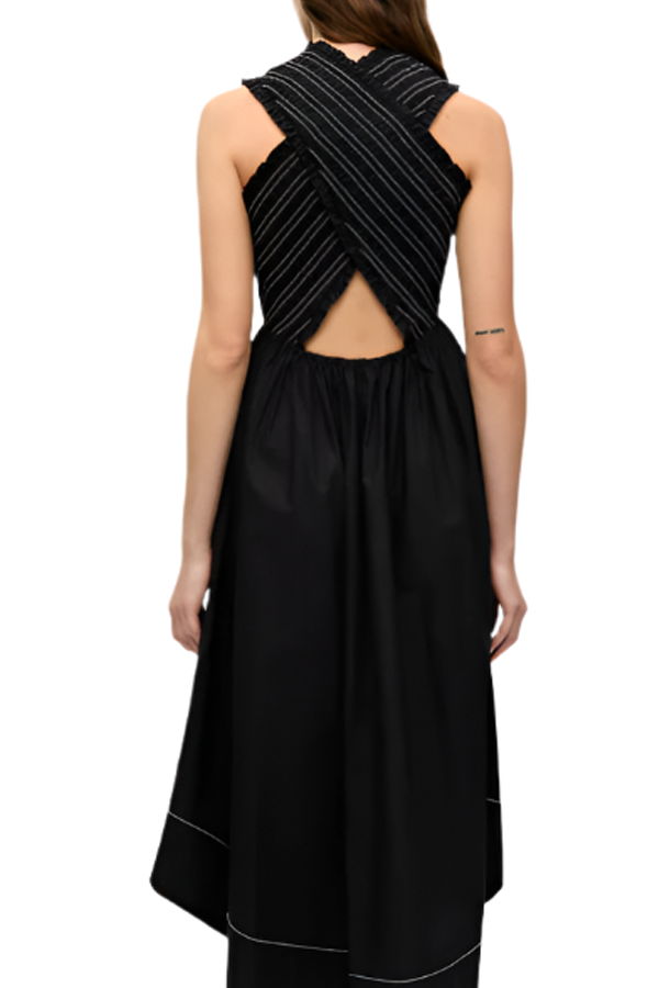 Ganni Washed Stretch Cotton Smock Midi Straps Dress