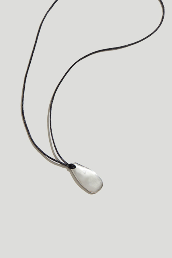 MASLO CO. Large Pebble Pendant Necklace Sterling Silver With Cord