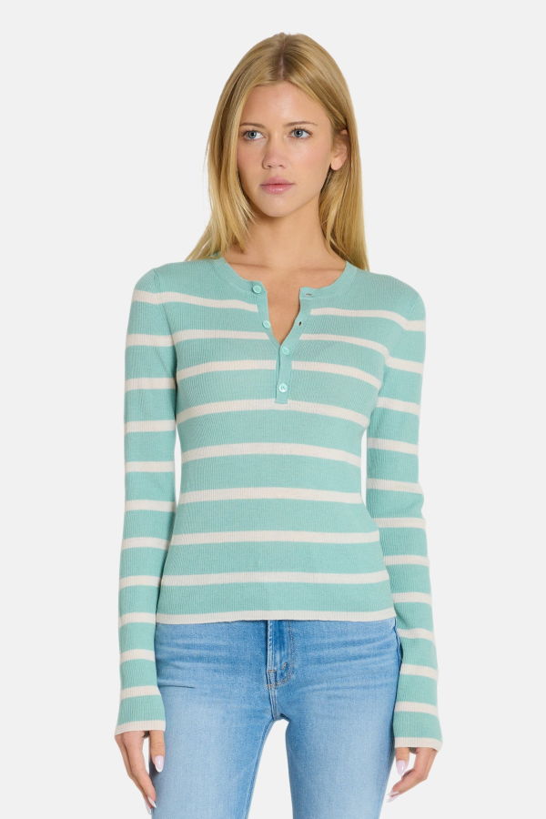 The Tile Club Sylvia Striped Henley Sweater