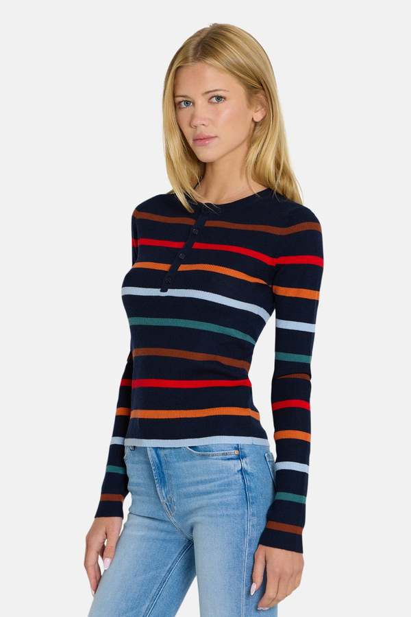 The Tile Club Sylvia Striped Henley Sweater The Tile Club Sylvia Striped Henley Sweater