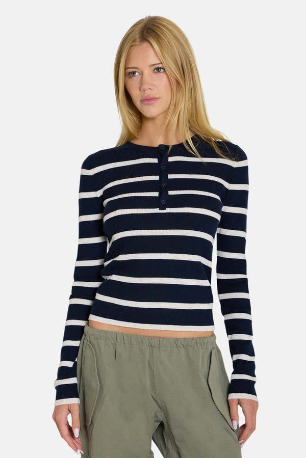 The Tile Club Sylvia Striped Henley Sweater