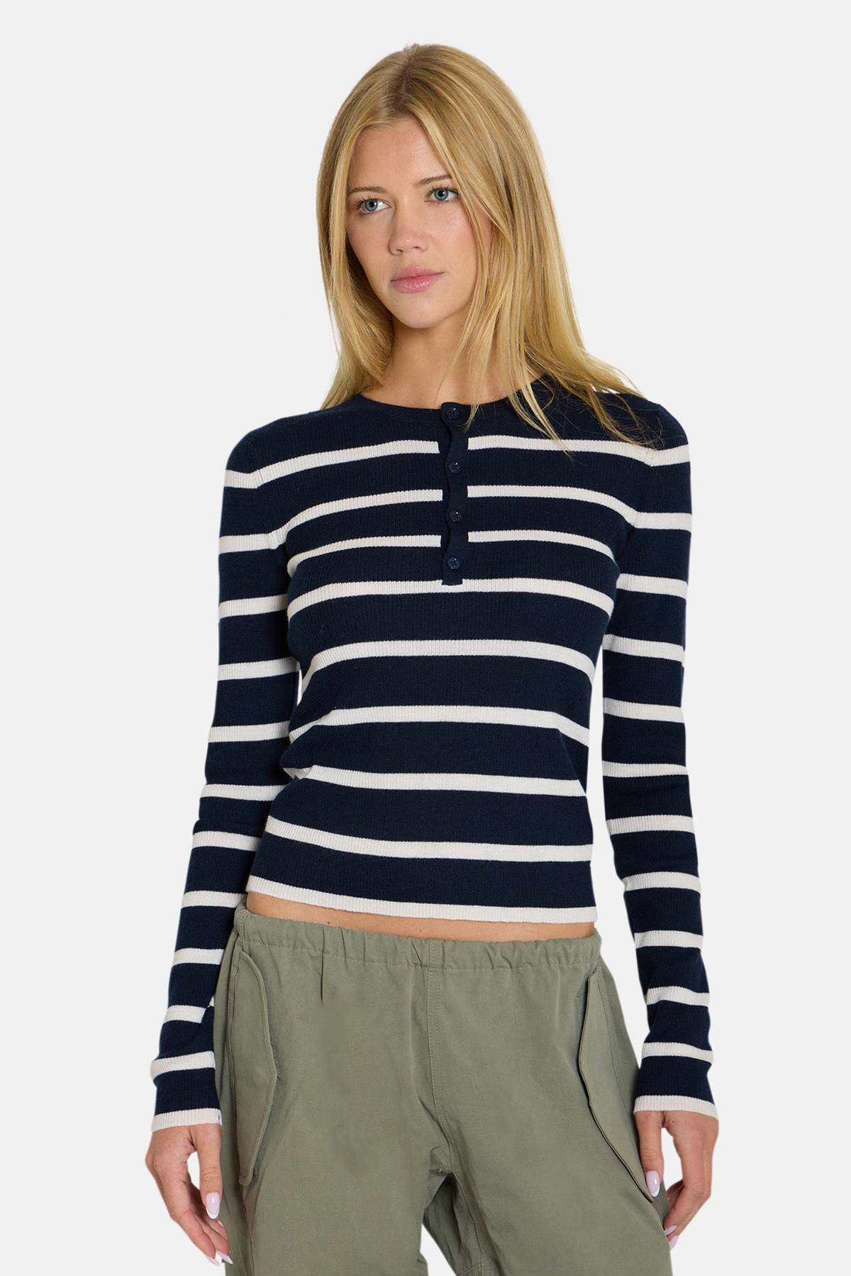 The Tile Club Sylvia Striped Henley Sweater - Image 1 of 4