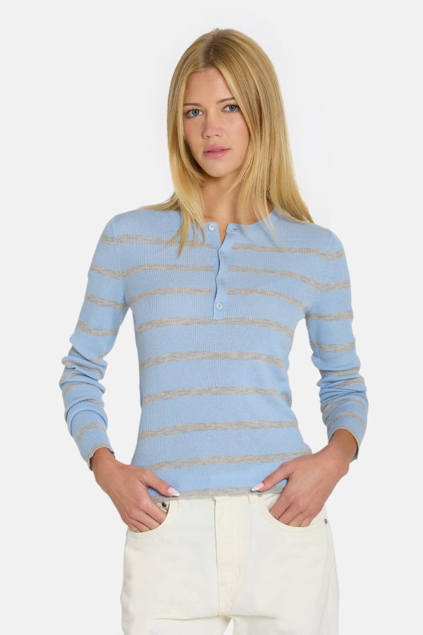 The Tile Club Sylvia Striped Henley Sweater