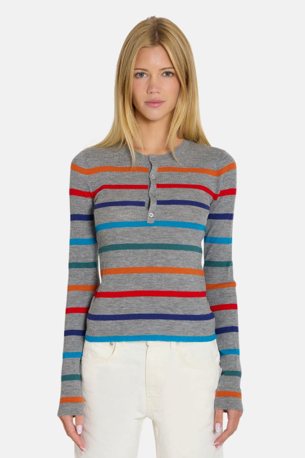The Tile Club Sylvia Striped Henley Sweater