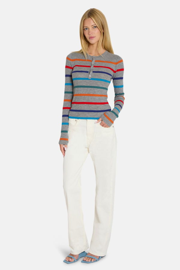 The Tile Club Sylvia Striped Henley Sweater