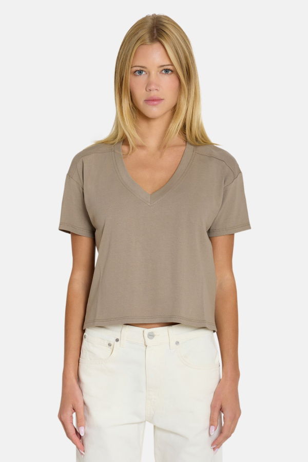 The Tile Club Vivi V-Neck Tee - Taupe