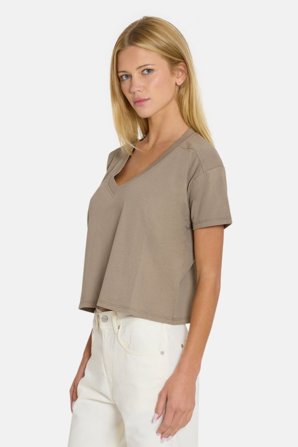 The Tile Club Vivi V-Neck Tee - Taupe