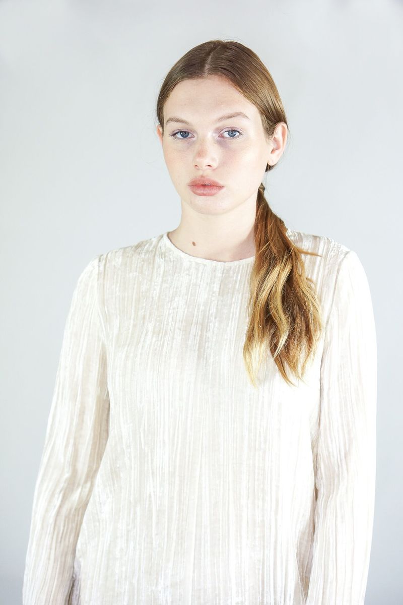 Giada Forte Pleated Velvet Roundneck Dress - Naturale