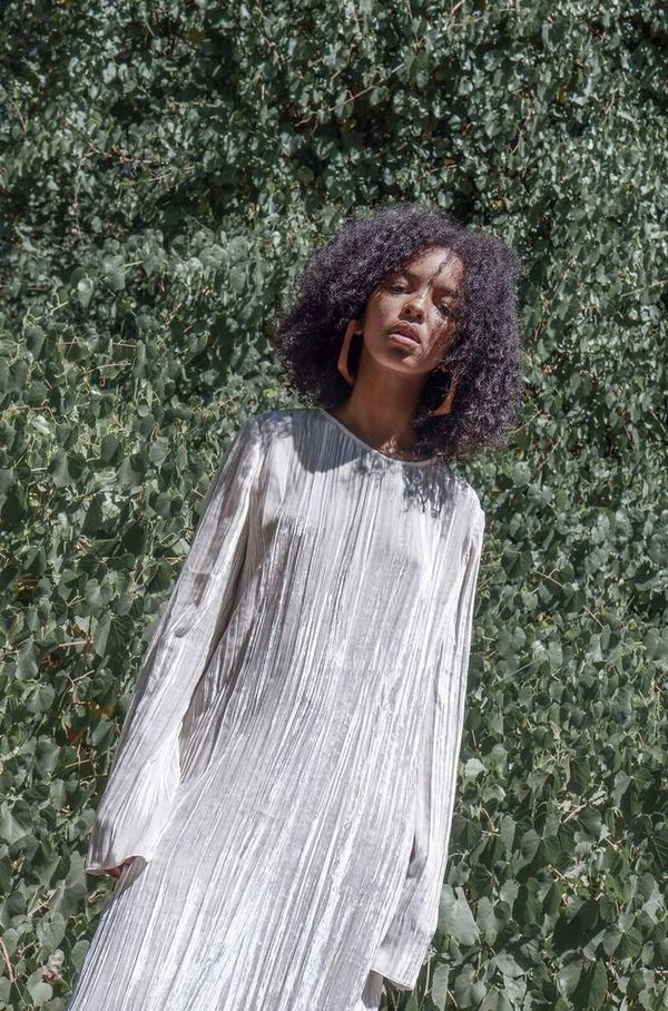 Giada Forte Pleated Velvet Roundneck Dress - Naturale