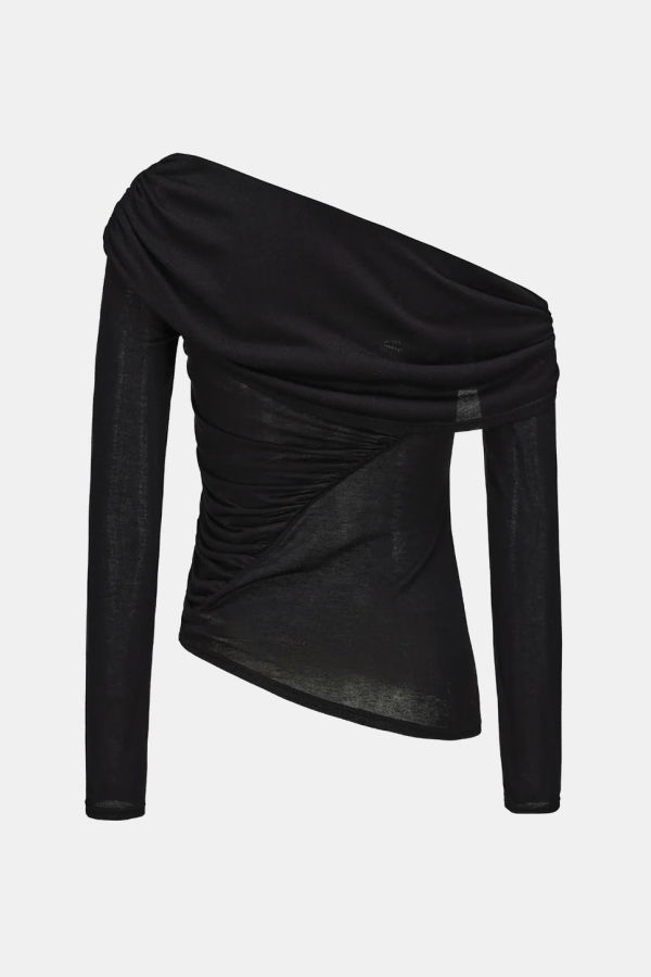 ELYWOOD Irregular Paneled Off Shoulder Top - Black