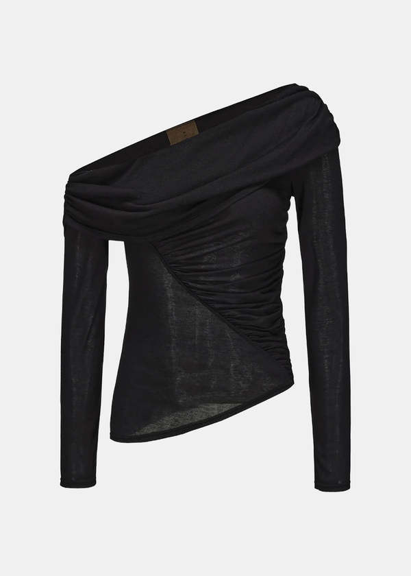 ELYWOOD Irregular Paneled Off Shoulder Top - Black