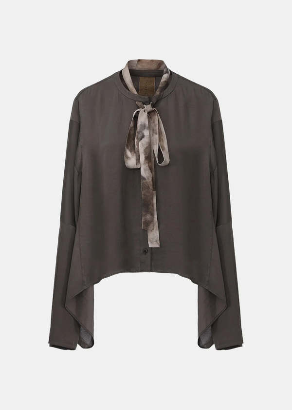 ELYWOOD Detachable Ribbon Crewneck Top - Gray