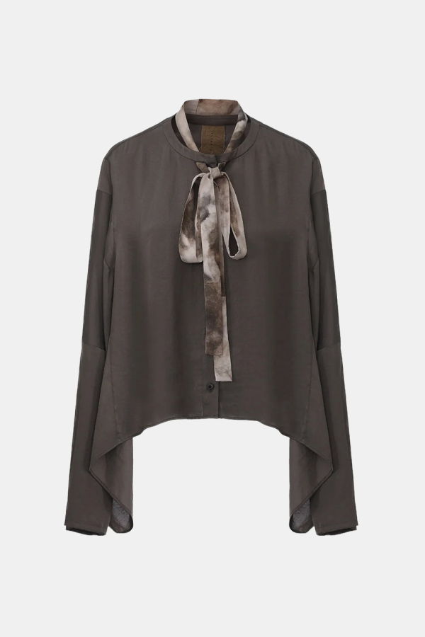 ELYWOOD Detachable Ribbon Crewneck Top - Gray