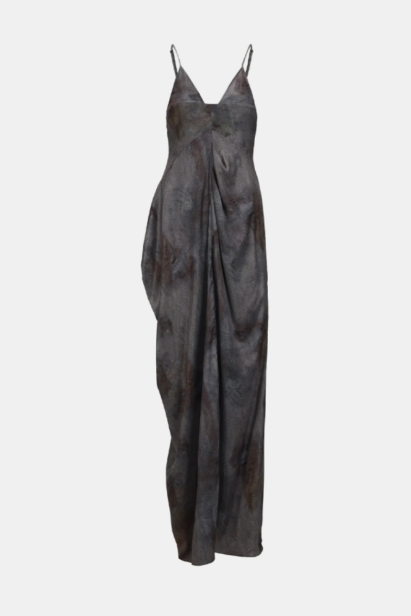 ELYWOOD Tie Dye Draped Irregular Dress - Gray