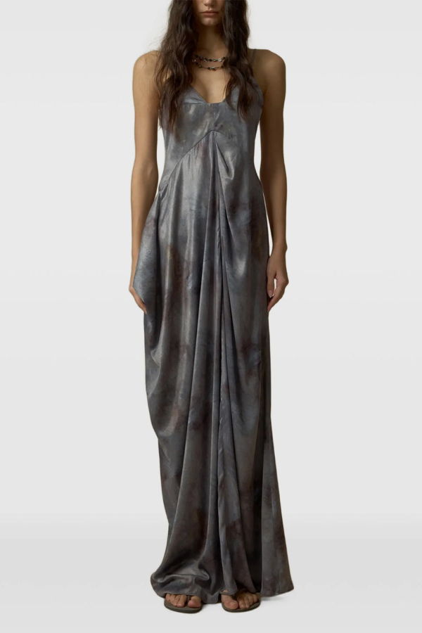 ELYWOOD Tie Dye Draped Irregular Dress - Gray