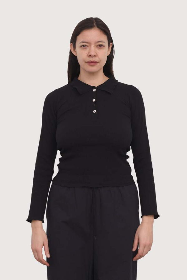 Baserange Dual Polo Long Sleeve Top - Black