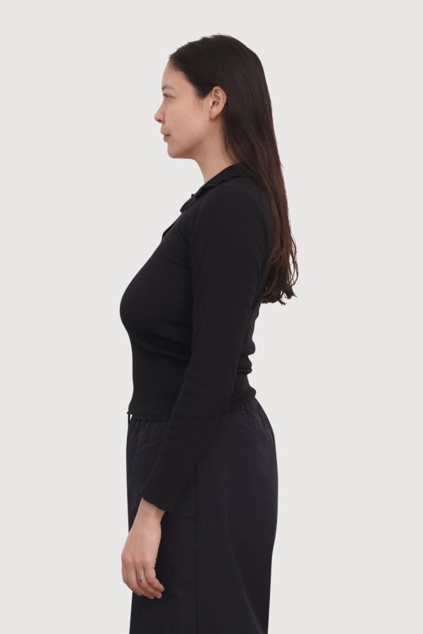 Baserange Dual Polo Long Sleeve Top - Black