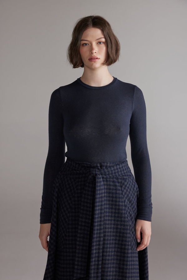 Amente Wool Blend Knit Top - Denim