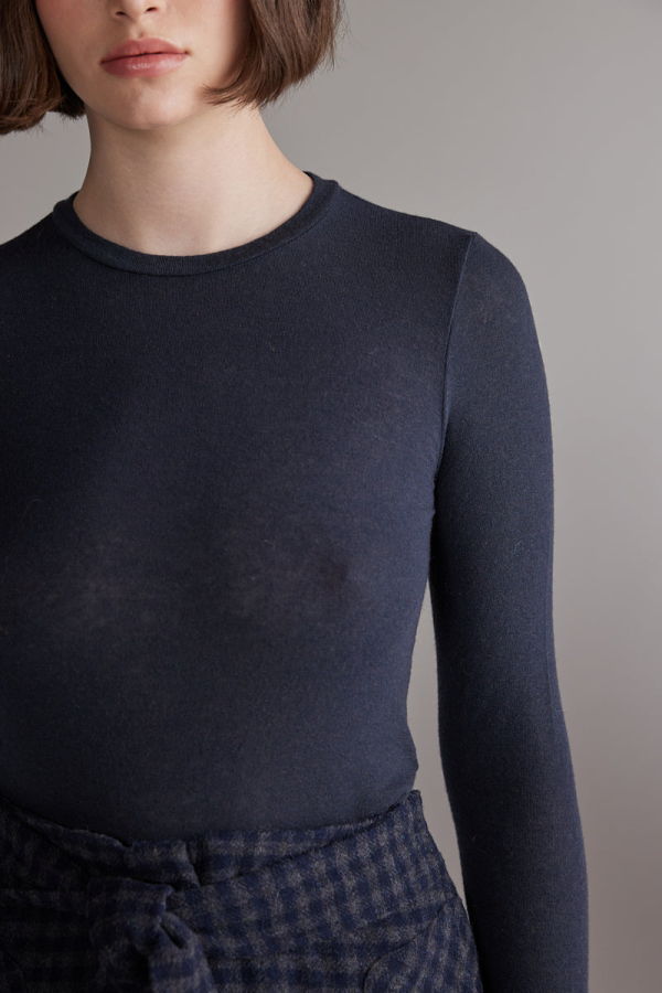 Amente Wool Blend Knit Top - Denim