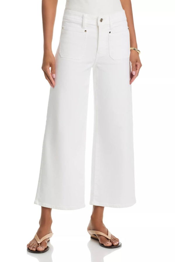 FRAME Denim Le Slim Palazzo Crop Jeans - White Raw Fray