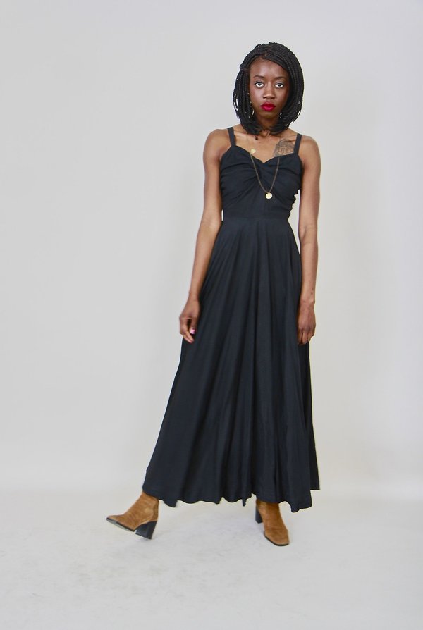 Bird On A Wire Vintage 1940's Full Length Dress - Black | Garmentory