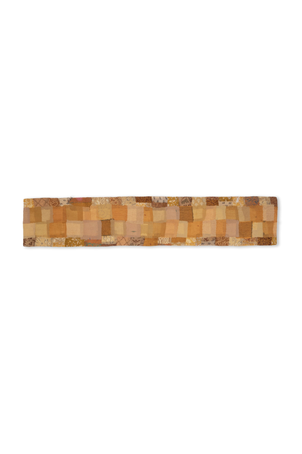 Maison Mieko Printed Fray Patch Kantha Table Runner - Lime Green