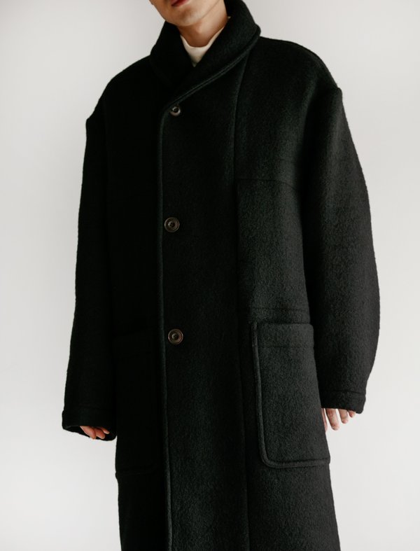 Lemaire Kaftan Melton Wool Coat - Black | Garmentory