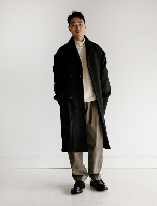 Lemaire Kaftan Melton Wool Coat - Black | Garmentory