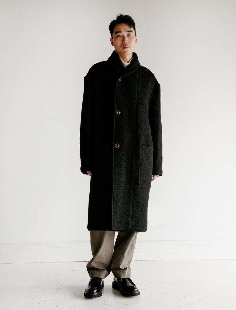 Lemaire Kaftan Melton Wool Coat - Black | Garmentory