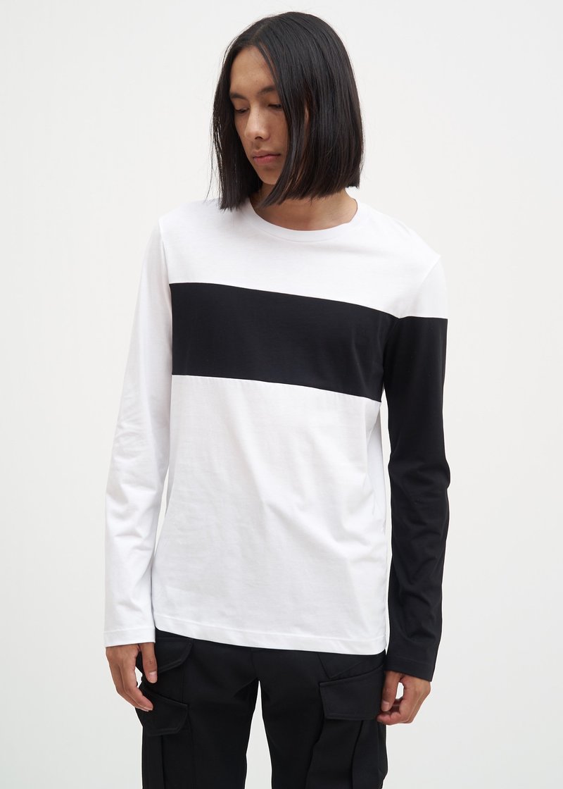 Helmut Lang Band Logo Long Sleeve T-Shirt - White/Black | Garmentory