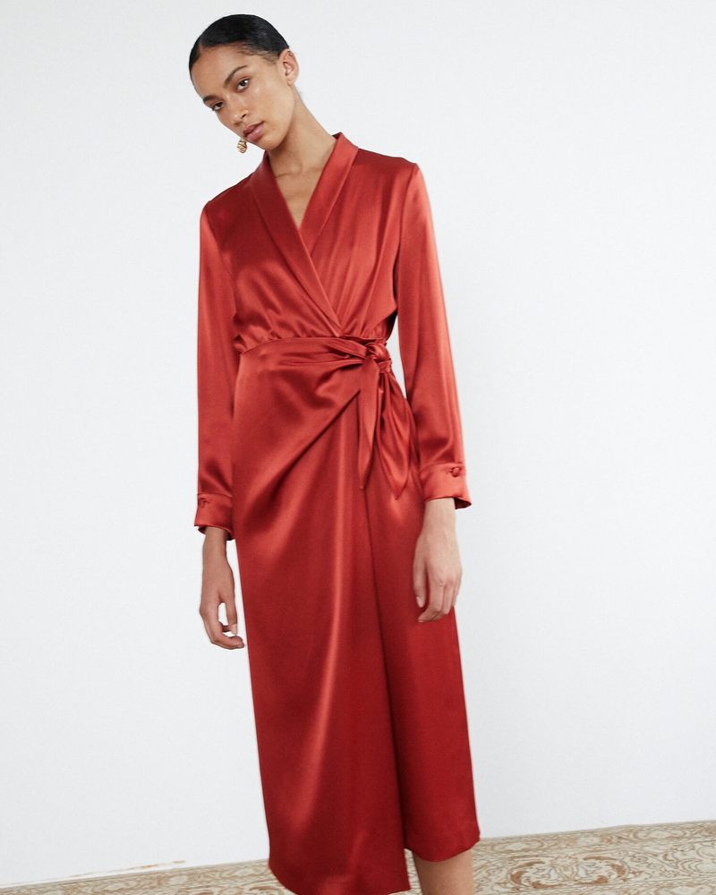 nanushka red dress Nanushka Sadie Long Sleeve Belted Dress - Red