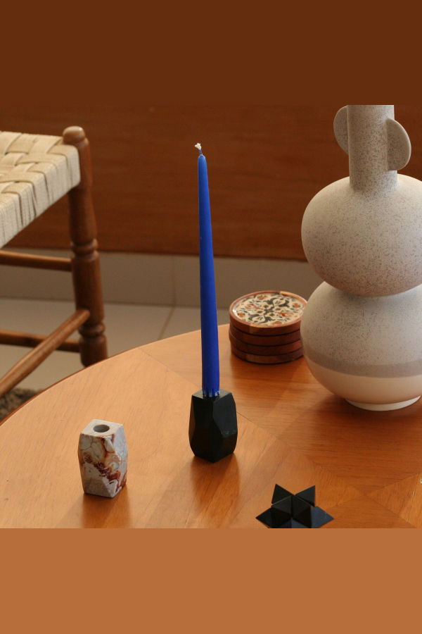 Handcrafted Gemstone Faceted Candelabra - Black Onyx