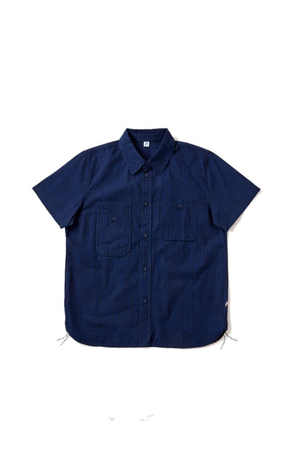 Pure Blue Japan [SS-2244-2] Seersucker Indigo Check Short Sleeve Shirt