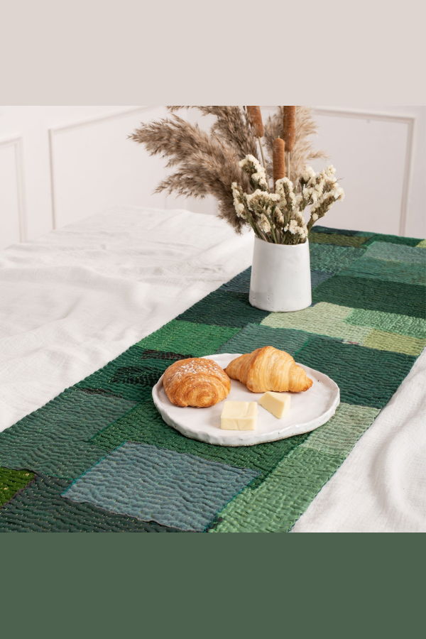 Maison Mieko Landscape Fray Patch Vintage Kantha Table Runner