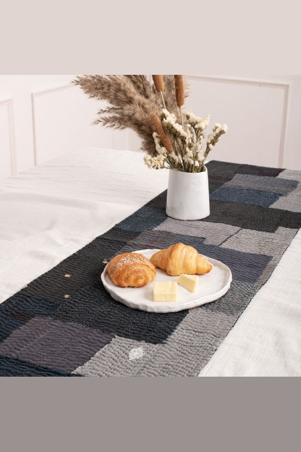 Maison Mieko Landscape Fray Patch Vintage Kantha Table Runner