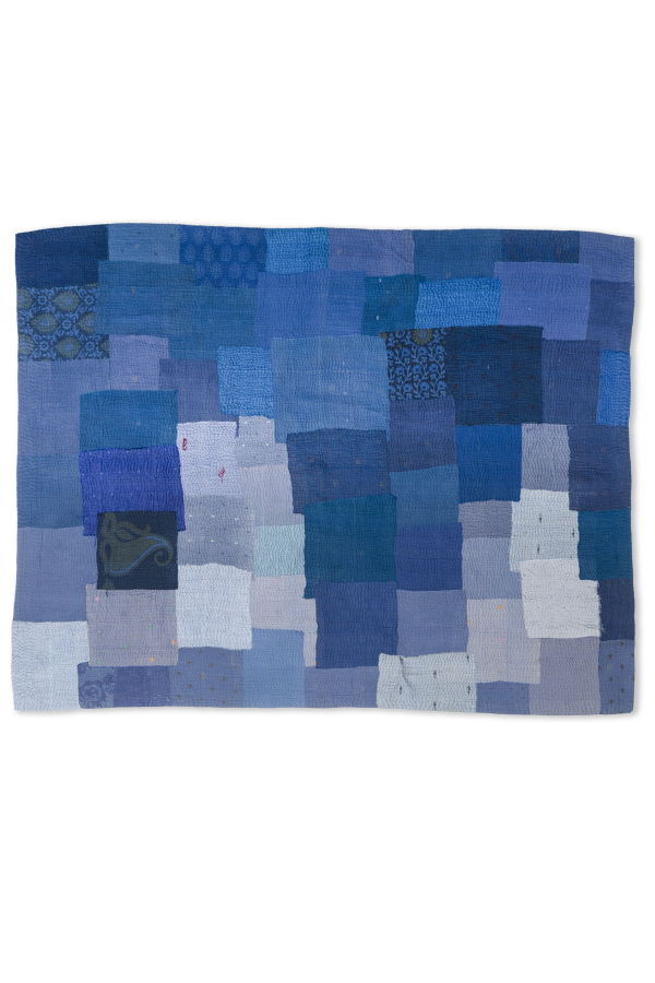 Maison Mieko Landscape Fray Patch Vintage Kantha Throw - Navy