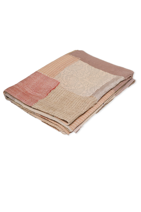 Maison Mieko Mosaic Fray Patch Vintage Kantha Throw - Mushroom