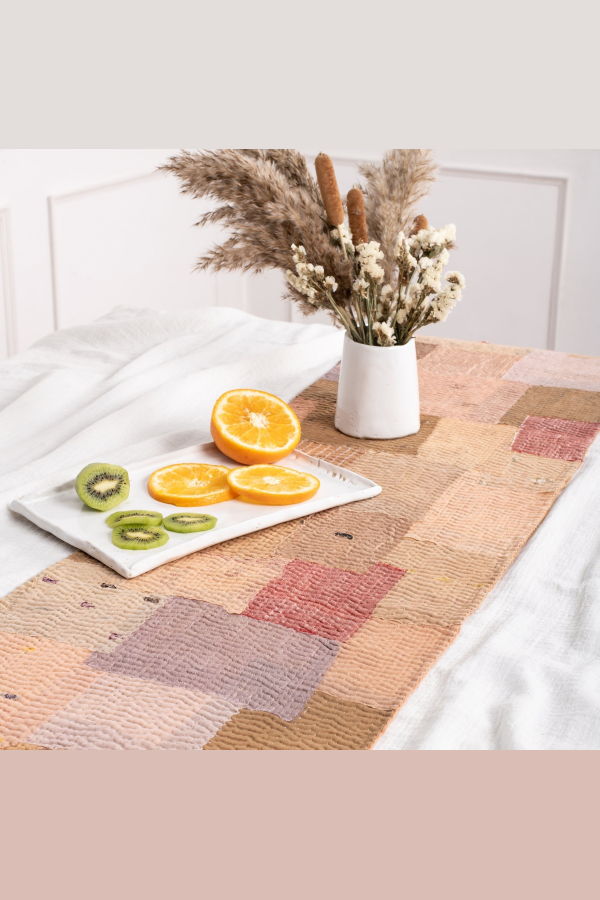 Maison Mieko Mosaic Fray Patch Vintage Kantha Table Runner