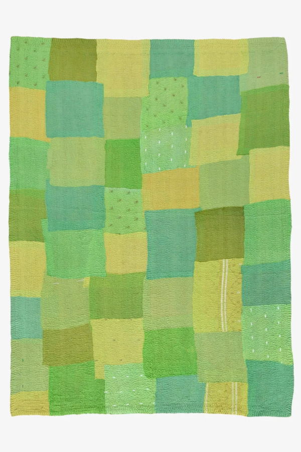 Maison Mieko Mosaic Fray Patch Vintage Kantha Throw - Lime Green