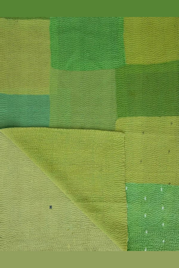 Maison Mieko Mosaic Fray Patch Vintage Kantha Throw - Lime Green
