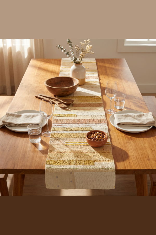 Maison Mieko New Dawn Jewel Striped Table Runner - Ivory
